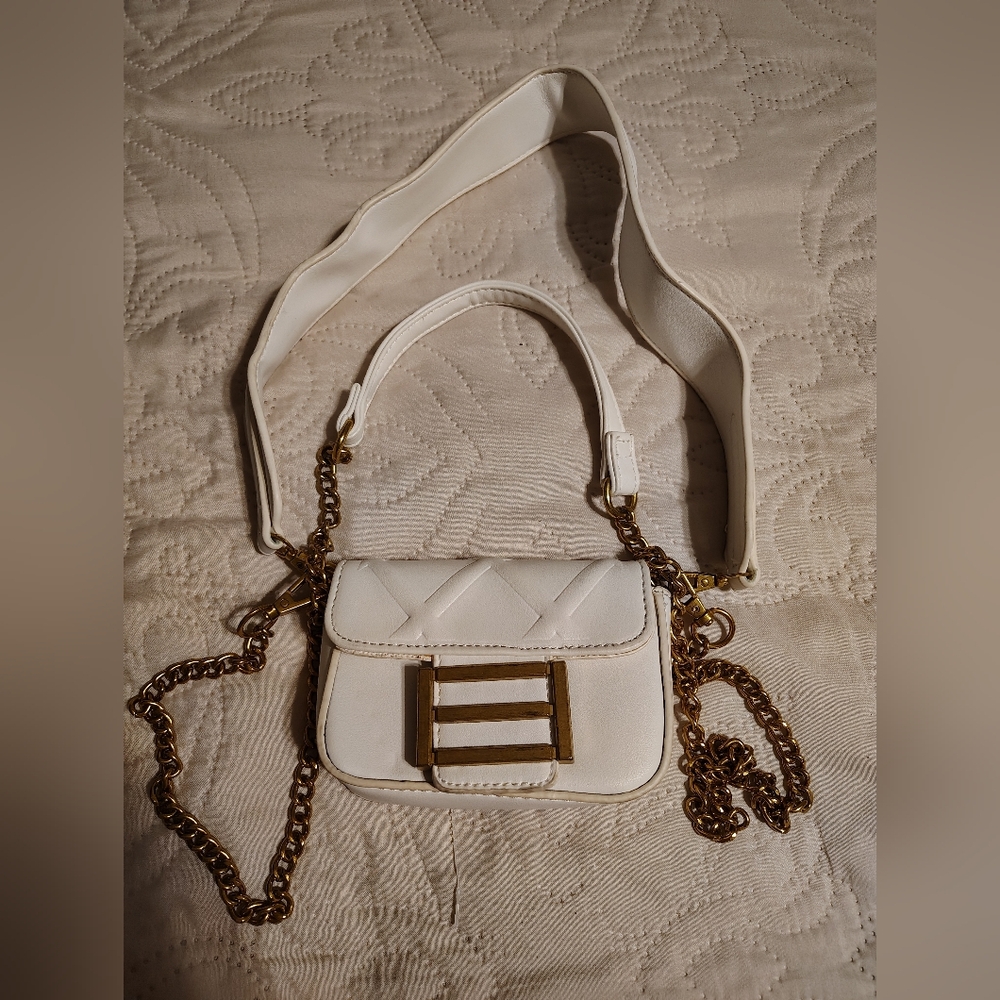 Chic White Mini Bag with Gold Accents
